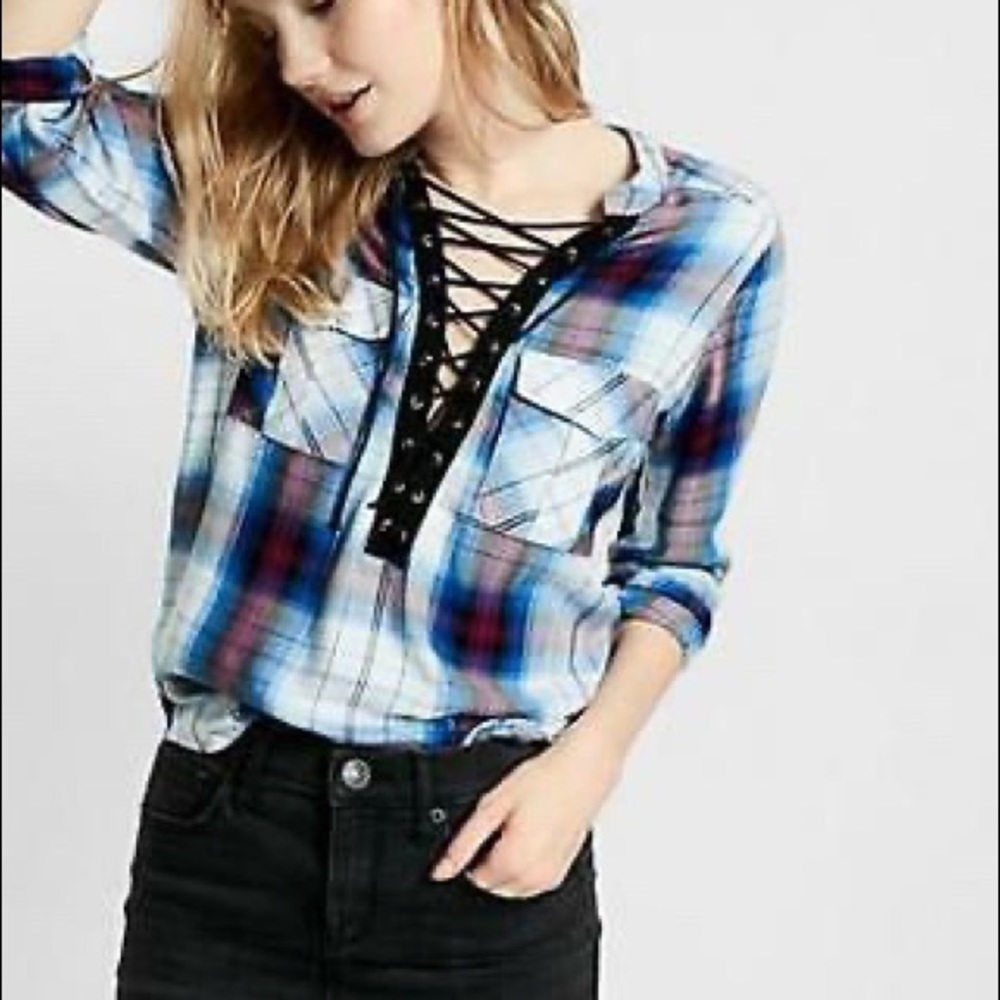 Lace up Plaid Shirt